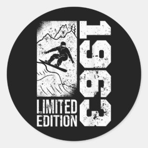 Snowboarder Vintage 1963 Birthday Snowboarding Sno Classic Round Sticker