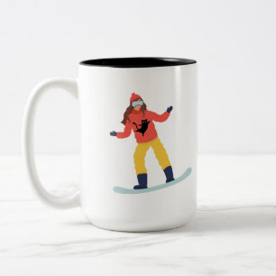 Snowboarder with a Cat Jacket Two-Tone Coffee Mug