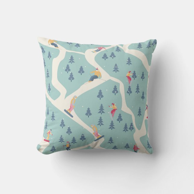 Snowboarders and skiers ride in the ski resort. Pe Cushion (Front)