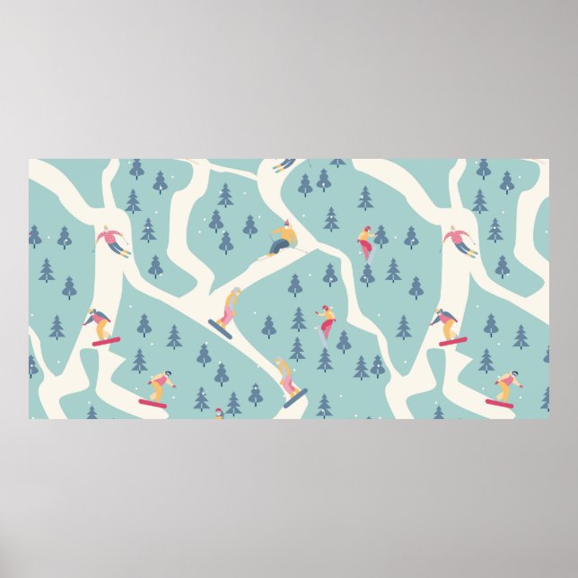 Snowboarders and skiers ride in the ski resort. Pe Poster (Front)