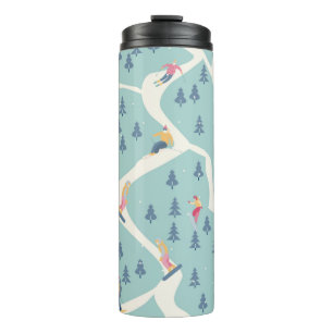 Snowboarders and skiers ride in the ski resort. Pe Thermal Tumbler