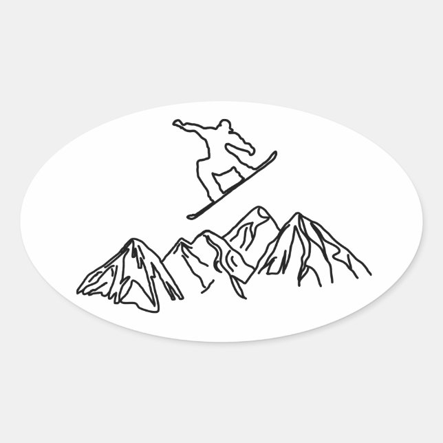 Snowboarders in the mountains, 02 oval sticker (Front)