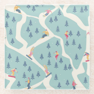 Snowboarders, winter resort, active recreation. glass coaster