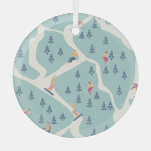 Snowboarders, winter resort, active recreation. glass tree decoration