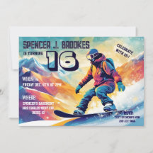 Snowboarding 16th Birthday Invitation