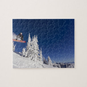Snowboarding action at Whitefish Mountain Resort Jigsaw Puzzle