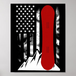 Snowboarding American Flag Skiing Snowboard For Wo Poster