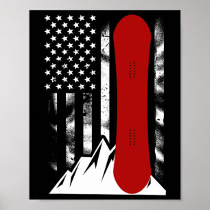 Snowboarding American Flag Skiing Snowboard For Wo Poster