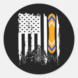 Snowboarding American Flag Winter Sports Mountains Classic Round Sticker