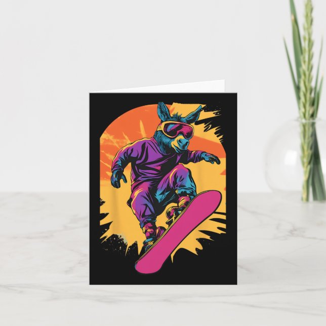 Snowboarding Animals- Donkey On A Snowboard Snowbo Card (Front)