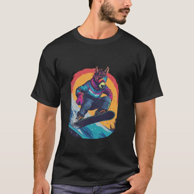 Snowboarding Animals Donkey on a Snowboard Snowboa T-Shirt (Front)