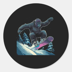 Snowboarding Animals- Gorilla On A Snowboard Snowb Classic Round Sticker