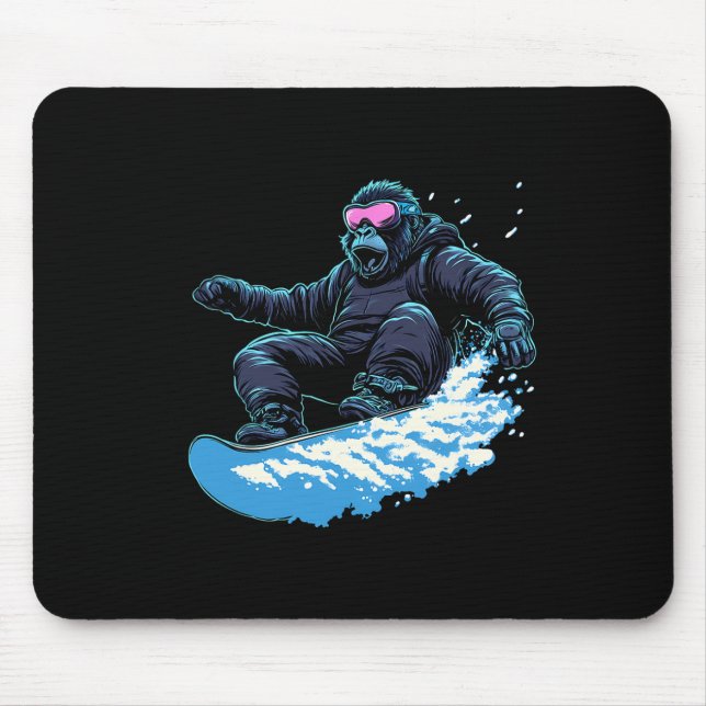 Snowboarding Animals- Gorilla On A Snowboard Snowb Mouse Mat (Front)