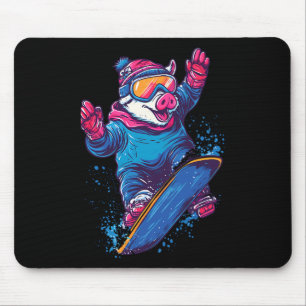 Snowboarding Animals- Pig On A Snowboard Snowboard Mouse Mat