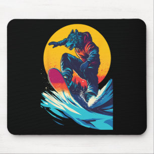 Snowboarding Animals- Wolf On A Snowboard Snowboar Mouse Mat