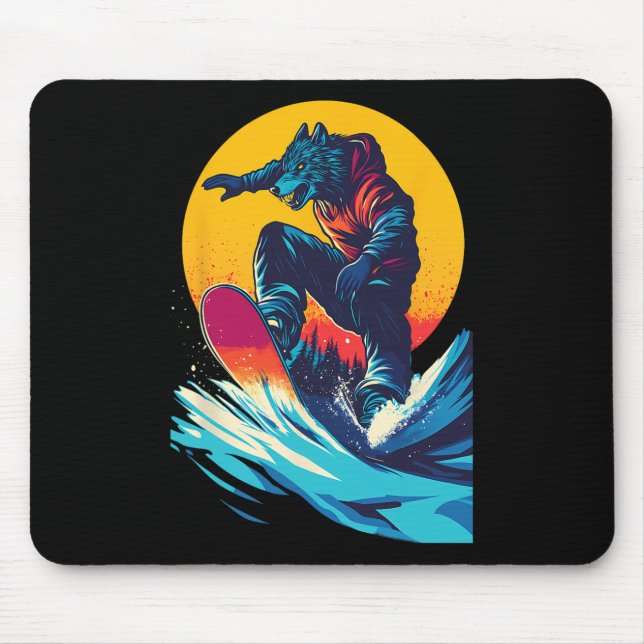 Snowboarding Animals- Wolf On A Snowboard Snowboar Mouse Mat (Front)