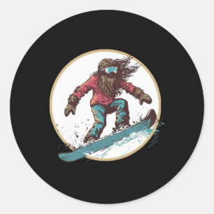 Snowboarding Bigfoot Shred Snow Squatch Classic Round Sticker