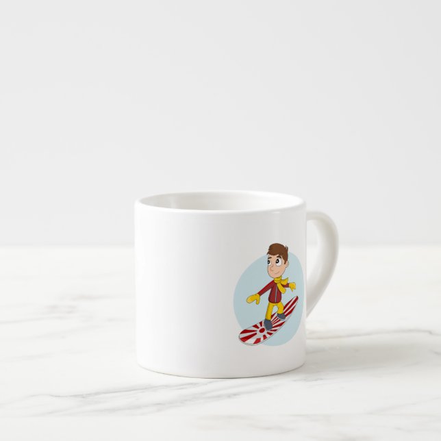 Snowboarding boy cartoon espresso cup (Front Right)