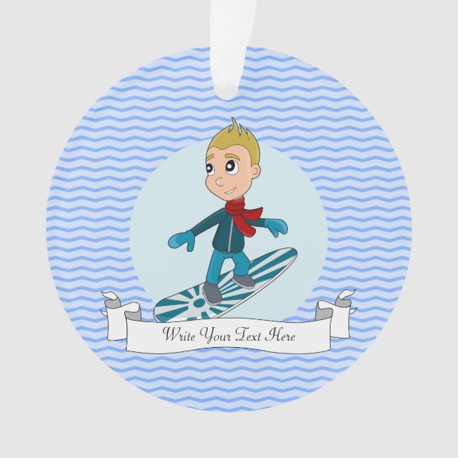 Snowboarding boy cartoon ornament (Front)