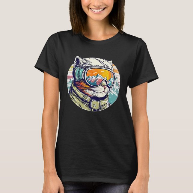 Snowboarding Cat Cool Snowboarder or Skier Mountai T-Shirt (Front)