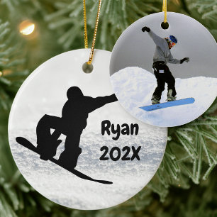 Snowboarding Christmas Black on Snow Ceramic Tree Decoration