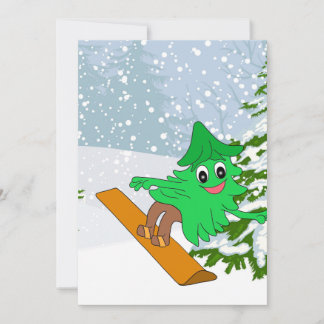 Snowboarding Christmas Tree Holiday Card