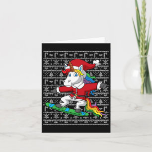 Snowboarding Christmas Unicorn Santa Claus Snowboa Card