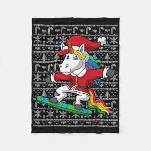 Snowboarding Christmas Unicorn Santa Claus Snowboa Fleece Blanket
