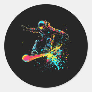 Snowboarding Colour Paint Splash Snowboarder Downh Classic Round Sticker