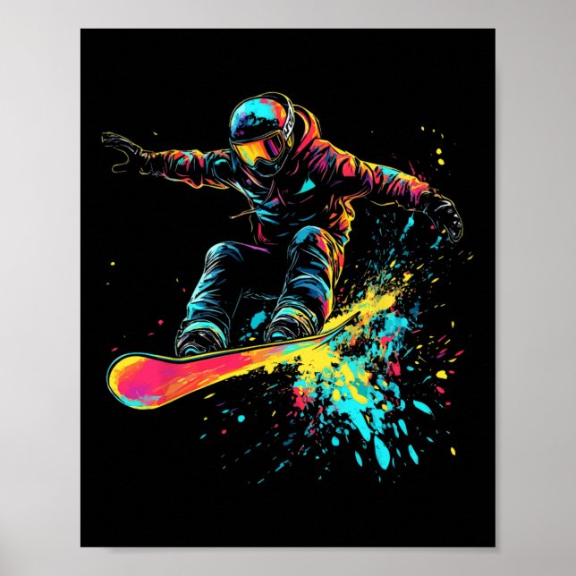 Snowboarding Colour Paint Splash Snowboarder Downh Poster (Front)