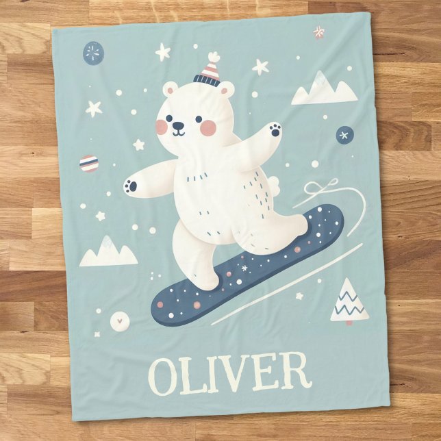 Snowboarding Cute Polar Bear  Fleece Blanket (Creator Uploaded)