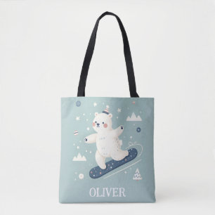 Snowboarding Cute Polar Bear Tote Bag