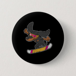 Snowboarding Dachshund Dog Snowboard Kids Boys Gir 6 Cm Round Badge