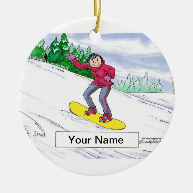 Snowboarding - Female Ceramic Tree Decoration (Front)