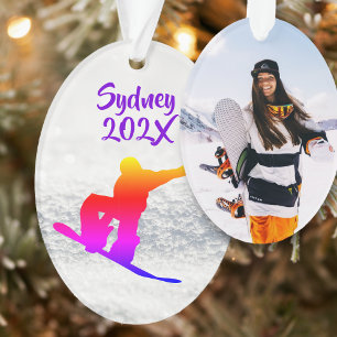 Snowboarding Female Photo Template Oval Ornament