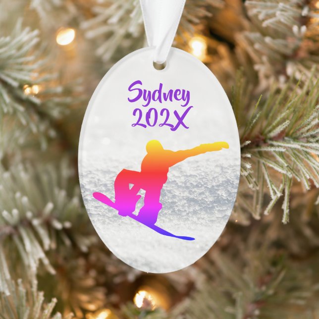 Snowboarding Female Photo Template Oval Ornament (Tree)