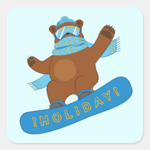 Snowboarding funny Bear Square Sticker