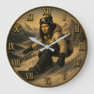 Snowboarding Funny Mona Lisa Snowboarder Gift Large Clock