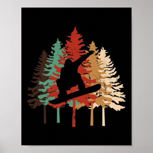 Snowboarding Gift Design Vintage Pine Tree Style  Poster (Front)