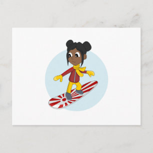 Snowboarding girl cartoon postcard