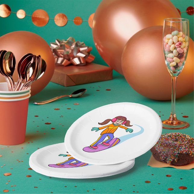 Snowboarding Girl Paper Plate (Creator Uploaded)