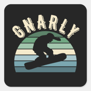 Snowboarding Gnarly Vintage Sunset Square Sticker