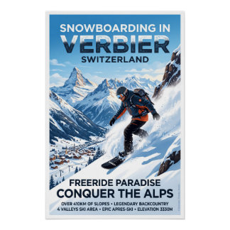 Snowboarding in Verbier Poster