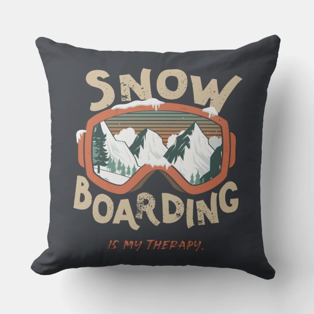 Snowboarding Is My Therapy Funny Mountain Winter  Cushion (Front)