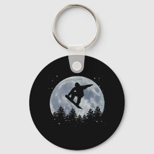 Snowboarding Jump In Front Of The Moon Key Ring