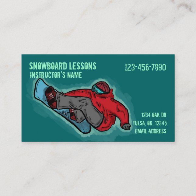 Snowboarding Lessons customisable business cards (Front)