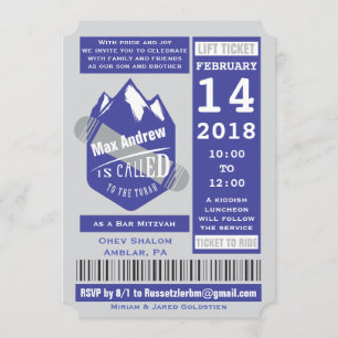 SNOWBOARDING LIFT TICKET Bar Mitzvah Invitation