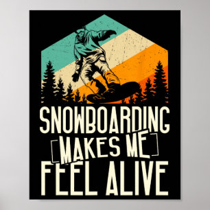 Snowboarding Makes Me Feel Alive Retro Cool Winter Poster