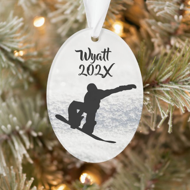 Snowboarding Male Son's Photo Template Oval Ornament (Tree)