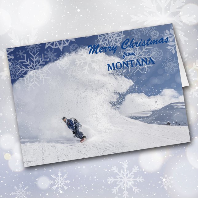 Snowboarding Montana Snowflake Christmas Card (Creator Uploaded)